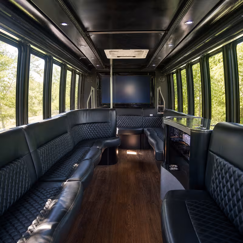 Passenger watching the St. Louis scenery during a regional party bus road trip