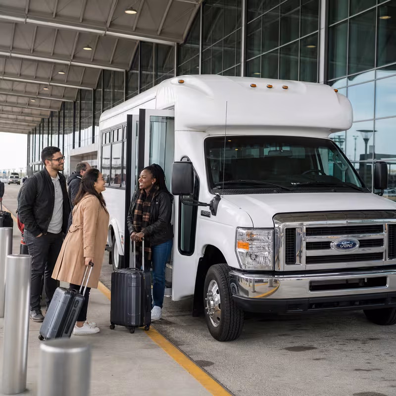 Black Mercedes Sprinter van staged for an St. Louis Airport Transportation group