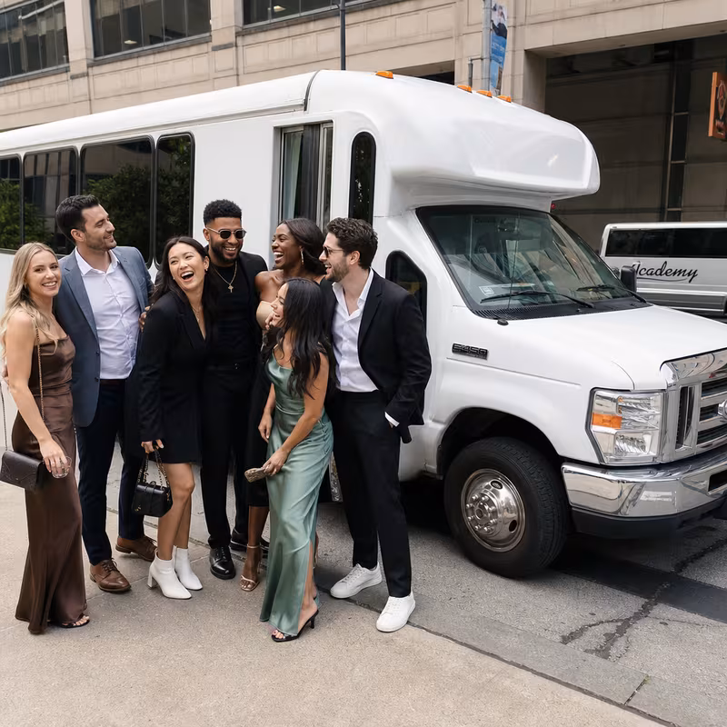 Black Mercedes Sprinter van staged for an St. Louis Bachelor & Bachelorette Transportation group