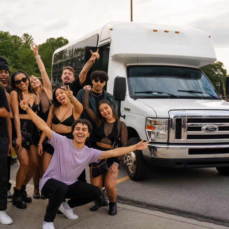 Black Mercedes Sprinter van staged for an St. Louis Concert Transportation group