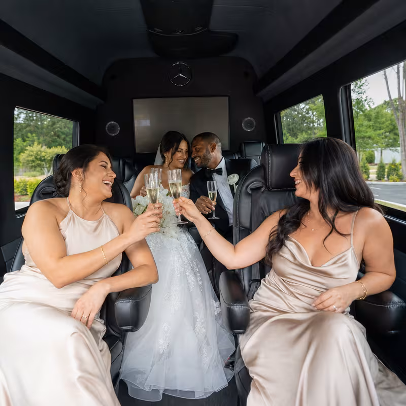 Black Mercedes Sprinter van staged for an St. Louis Wedding Transportation group